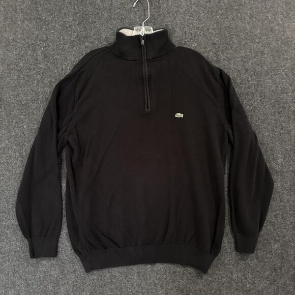 Lacoste Sweater Mens 7 XL Black Quarter 1/4 Zip Pullover Croc Logo Cotton - Picture 1 of 8